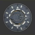 Dark Blue Mechanical Weapon With Cylindrical Base Circular Platform And Extended Arm
