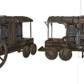 Vintage Wooden Carriages With Canopies And Wooden Wheels On White Background