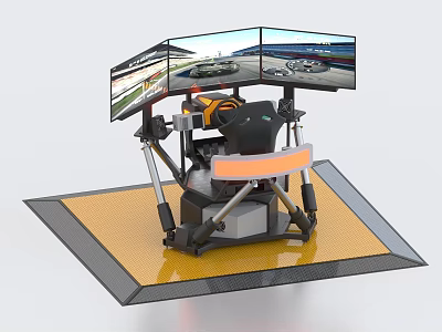 Immersive Racing Simulator Entertainment Appliance With Multiple Screens Steering Wheel And Comfortable Seat 3d model