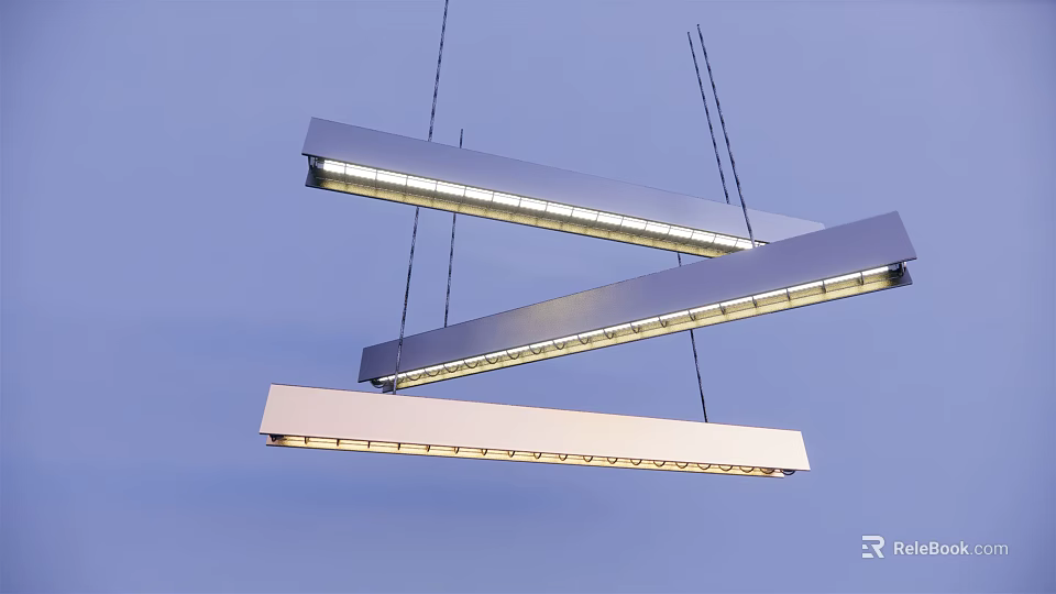 Modern Linear Chandelier Design With Three Hanging Sleek Bars And Even Illumination 3d model 