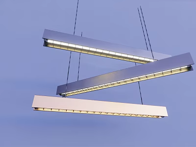 Modern Linear Chandelier Design With Three Hanging Sleek Bars And Even Illumination 3d model