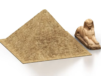 Ancient Egyptian Historical Architecture With Stone Pyramid And Sphinx Statue 3d model