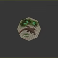 Realistic Lizard Decorative Figurine On Hexagonal Platform With Green Plants And Log