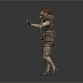 Post Apocalyptic Creature Character With Red Headdress Masked Face And Tattered Armor 3d model