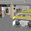 Modern Public Office Area With Cubicles Sofas Green Plants Tables And Windows