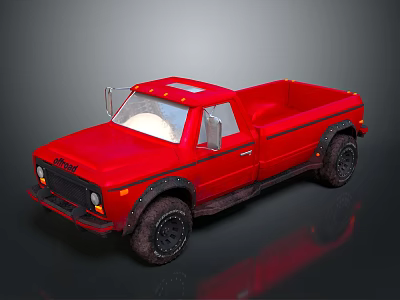 Red Pickup Truck 3D Model With Rugged Exterior And Black Wheels 3d model