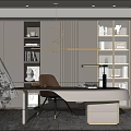 Elegant Modern Home Study Interior With White Desk Bookshelves Pendant Light And Comfortable Chair