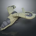 Futuristic Sci-Fi Aircraft With Beige And Gray Body Large Curved Wings And Circular Thrusters