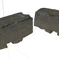 Rustic Stone Wood Carved Rectangular Blocks With Natural Texture And Decorative Grooves 3d model