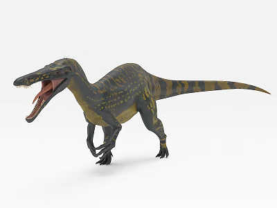 Realistic Dinosaur Standing With Open Mouth Sharp Teeth Striped Skin 3d model