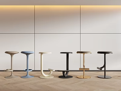 Modern Bar Stools With Sleek Design In Various Colors For Interior Wooden Floor 3d model