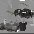 Modern Minimalist Coffee Tables With Irregular Black And White Design And Decorative Plants