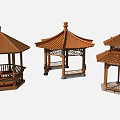 Traditional Chinese Wooden Pavilions With Different Roof Styles And Structures