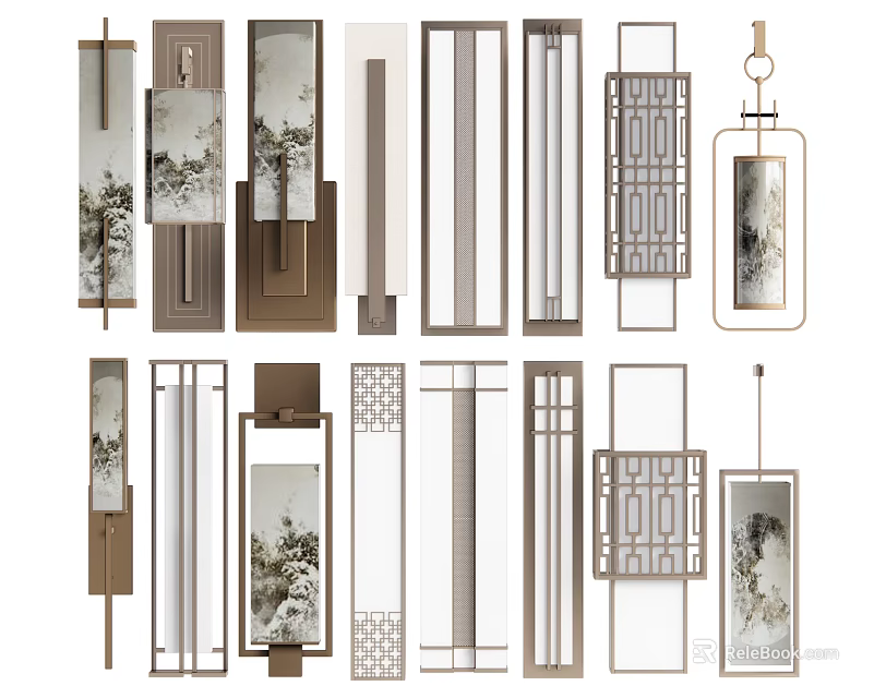 Various Wall Lamps With Modern And Traditional Styles Metal Frames And Patterned Shades 3d model