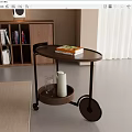 Modern Rolling Side Table With Two Tier Design Book Glass And Candle 3d model