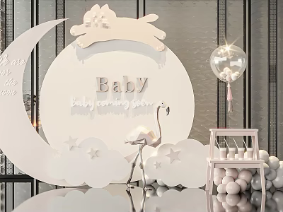 Baby Coming Soon Decor With Moon Stars Flamingo Balloon And Balls 3d model