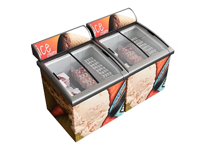 Commercial Double Door Ice Cream Freezers With Transparent Lids And Display Panels 3d model