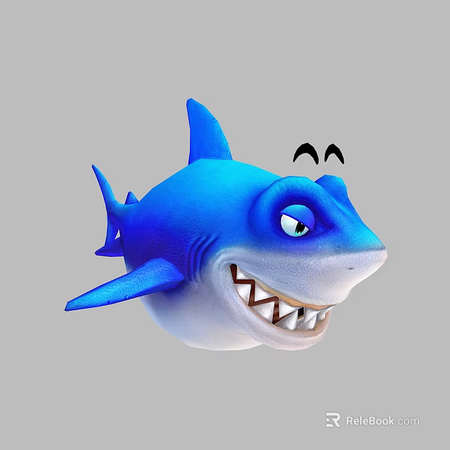Cartoon Aquatic Animal Blue Shark With Funny Expression Big Eyes And Sharp Teeth 3d model 