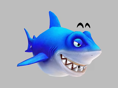 Cartoon Aquatic Animal Blue Shark With Funny Expression Big Eyes And Sharp Teeth 3d model