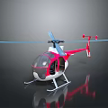 Red And White Helicopter With Transparent Cockpit Propeller And Landing Gear