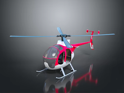 Red And White Helicopter With Transparent Cockpit Propeller And Landing Gear 3d model