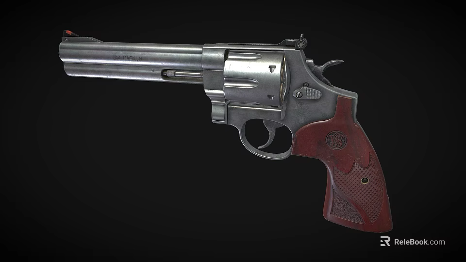 Classic Revolver With Silver Metal Cylinder And Red Grip Design Features 3d model 
