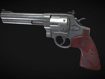 Classic Revolver With Silver Metal Cylinder And Red Grip Design Features 3d model