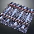 Detailed View Of Train Tracks With Wooden Sleepers And Crushed Gravel Ballast Structure