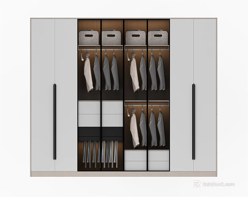 Modern Wardrobe Interior With Hanging Clothes Drawers And Storage Compartments White Design 3d model