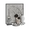 Decorative Ornament Set With Abstract Figure Ornaments Shell Shaped Vase Twig Decoration And Textured Painting