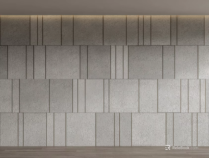 Modern Gray Background Wall With Rectangular Panels And Thin Dividers For Minimalist Interior 3d model 