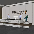 Modern company front desk background wall reception area bar desk reception desk hall simple lobby 3d model