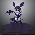 Purple Cartoon Bat Character With Yellow Eyes And Bat Shaped Object On Brick Platform
