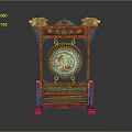 Traditional Chinese Decorative Wooden Stand With Carved Dragon Painted Circular Panel