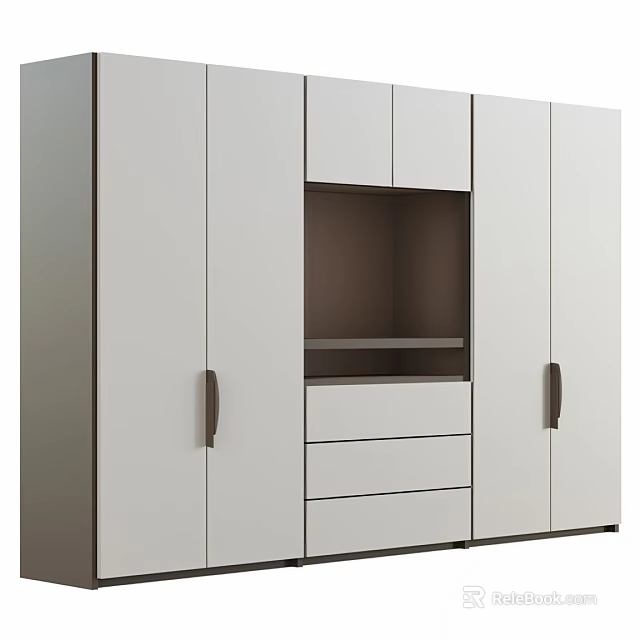Modern Wardrobe Interior Design With White Doors Drawers And Open Shelf Storage Space 3d model 