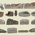 Vintage Architectural Debris Featuring Broken Bricks And Concrete Pieces 3d model