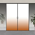 Modern Glass Sliding Doors With Ribbed Glass Panels And Potted Plants On Wooden Floor