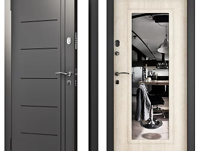 Modern Swing Door With Panel Design And Glass Insert For Interior Home Decor 3d model