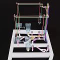 Colorful Industrial Pipes Network 3D Model On White Platform Structure Design
