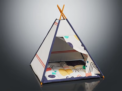 Kids Tepee Tent With Colorful Patterns Dots And Geometric Shapes Interior Mat For Children Play 3d model