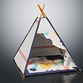 Kids Tepee Tent With Colorful Patterns Dots And Geometric Shapes Interior Mat For Children Play