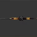 Decorative Battle Weapon With Serrated Axe Blade Red Yellow Accents And Spear Tip