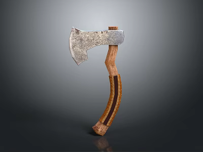 Handcrafted Forged Axe with Metal Head and Wooden Handle Isolated on Dark Background 3d model