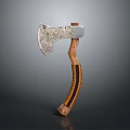 Handcrafted Forged Axe with Metal Head and Wooden Handle Isolated on Dark Background