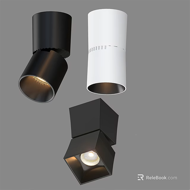 Black and White Modern Downlights and Spotlights with Cylindrical and Square Ceiling Lighting Designs 3d model 