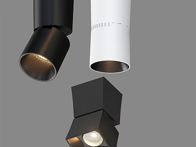 Black and White Modern Downlights and Spotlights with Cylindrical and Square Ceiling Lighting Designs 3d model