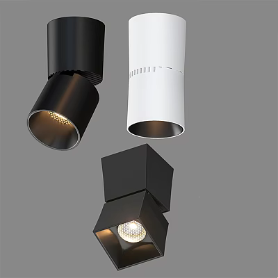 Black and White Modern Downlights and Spotlights with Cylindrical and Square Ceiling Lighting Designs 3d model