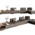 Modern Gray Sectional Sofa with Cushions Side Tables and Table Lamps 3d model