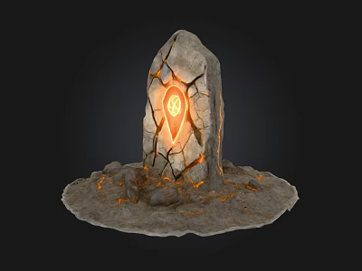 Ancient Stone Structure with Glowing Cracks Mystical Symbol Inside and Lava like Substance at Base 3d model