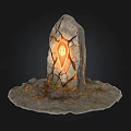 Ancient Stone Structure with Glowing Cracks Mystical Symbol Inside and Lava like Substance at Base